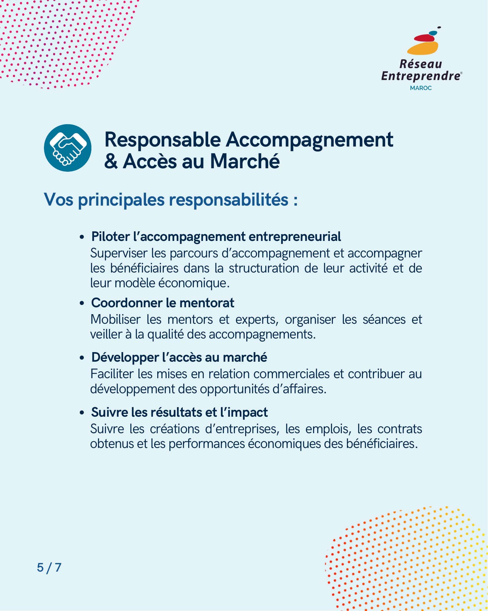 Réseau Entreprendre Maroc recrute Responsable Accompagnement et Accès au Marché