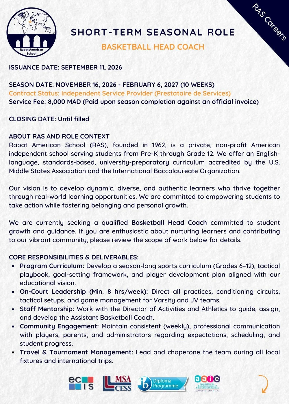Rabat American School recrute