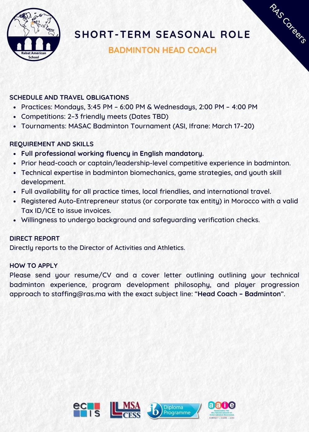 Rabat American School recrute